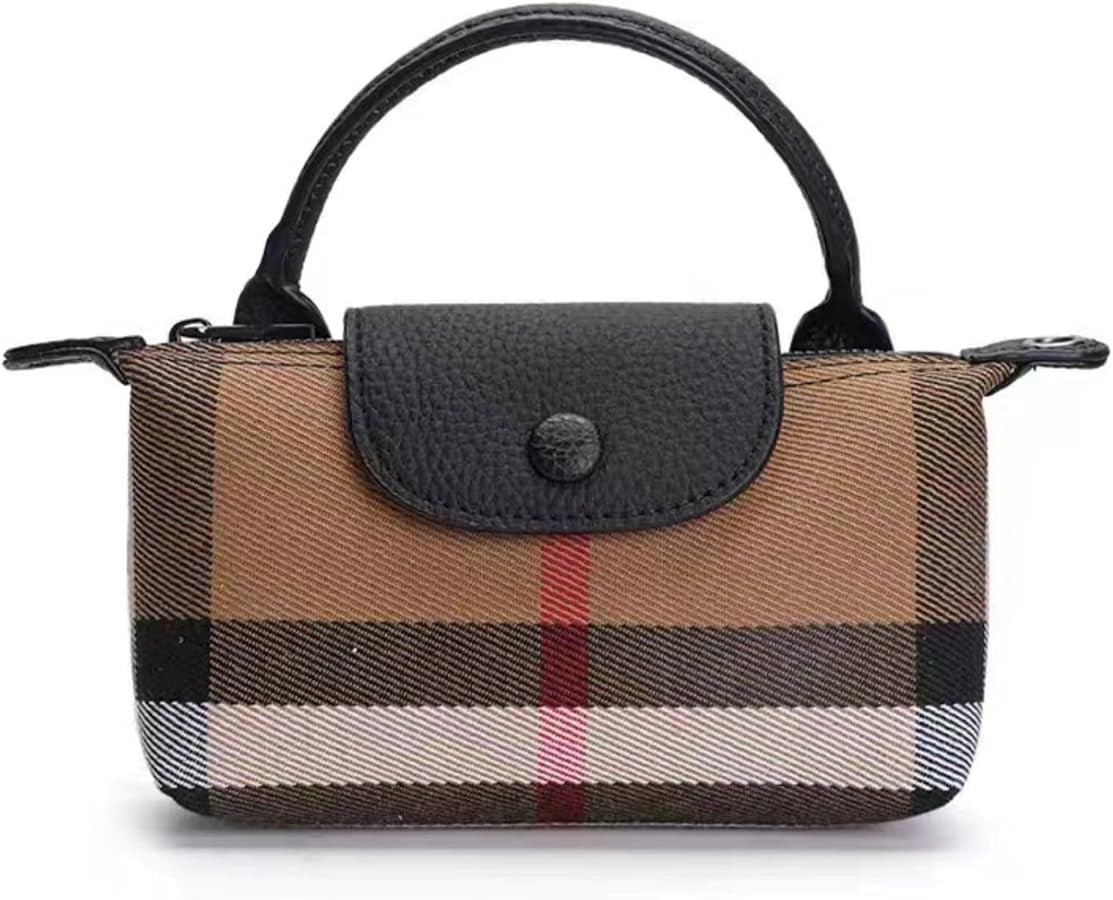 Small Luxury Plaid Handbag for Women, Top Handle Canvas Crossbody Bag | Amazon (US)