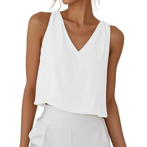 Womens Linen Crop Tank Tops Cute Summer Sleeveless Cropped Cotton Linen Tops Dressy Scoop Neck Ca... | Amazon (US)
