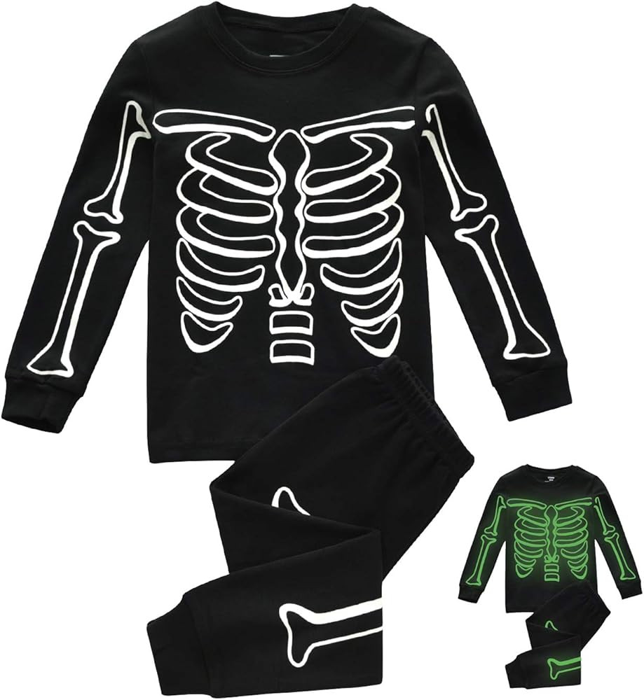 DDSOL Kids Pajamas For Boys Skeleton Glow-in-The-Dark Cotton Sleepwear Toddler Clothes Halloween ... | Amazon (US)