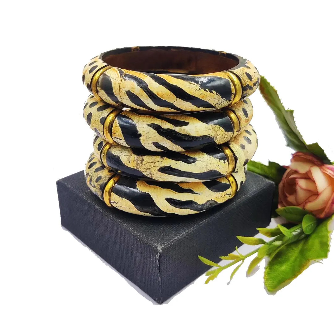 1 Pc Ethically Sourced Buffalo Horn Bangle Animal Print, Handmade Designer Bangle, Wooden Bracele... | Etsy (US)