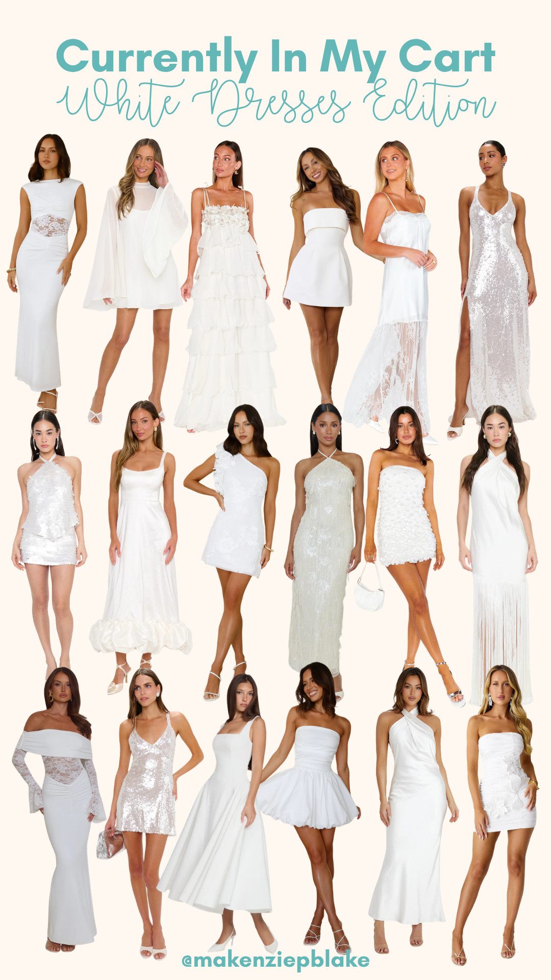 currently in my cart right now: white dresses that feel equal parts classic and fun 🤍

I’ve been loving a mix of textures lately — lace, satin, eyelet, and a little bit of shimmer — with silhouettes that can go from bridal events to summer nights out. these are the kinds of pieces that instantly make you feel put together with minimal effort.

sharing everything I’m eyeing from this edit here ✨ 

 #LTKootd #LTKBeauty #LTKWedding