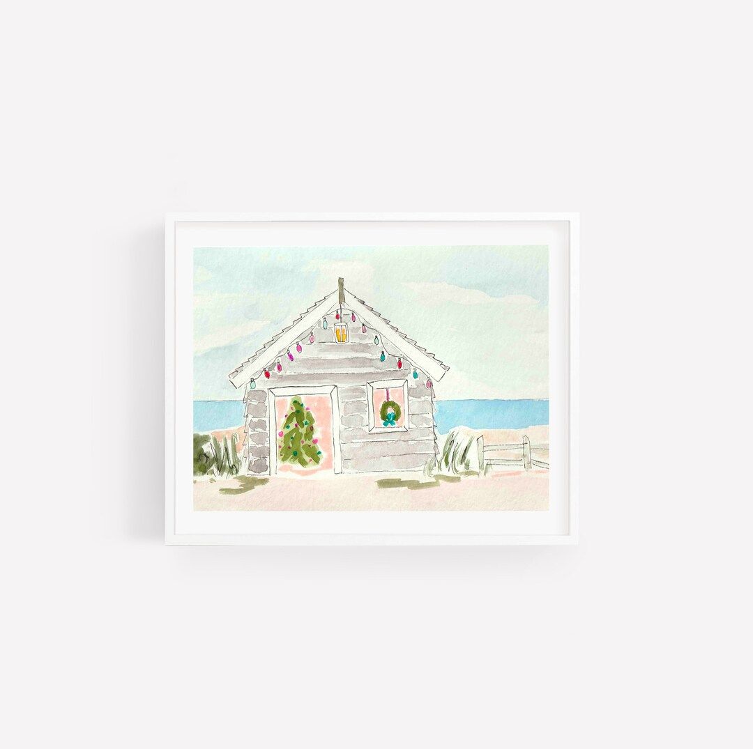 Christmas Beach Shack Massachusetts New England Watercolor - Etsy | Etsy (US)