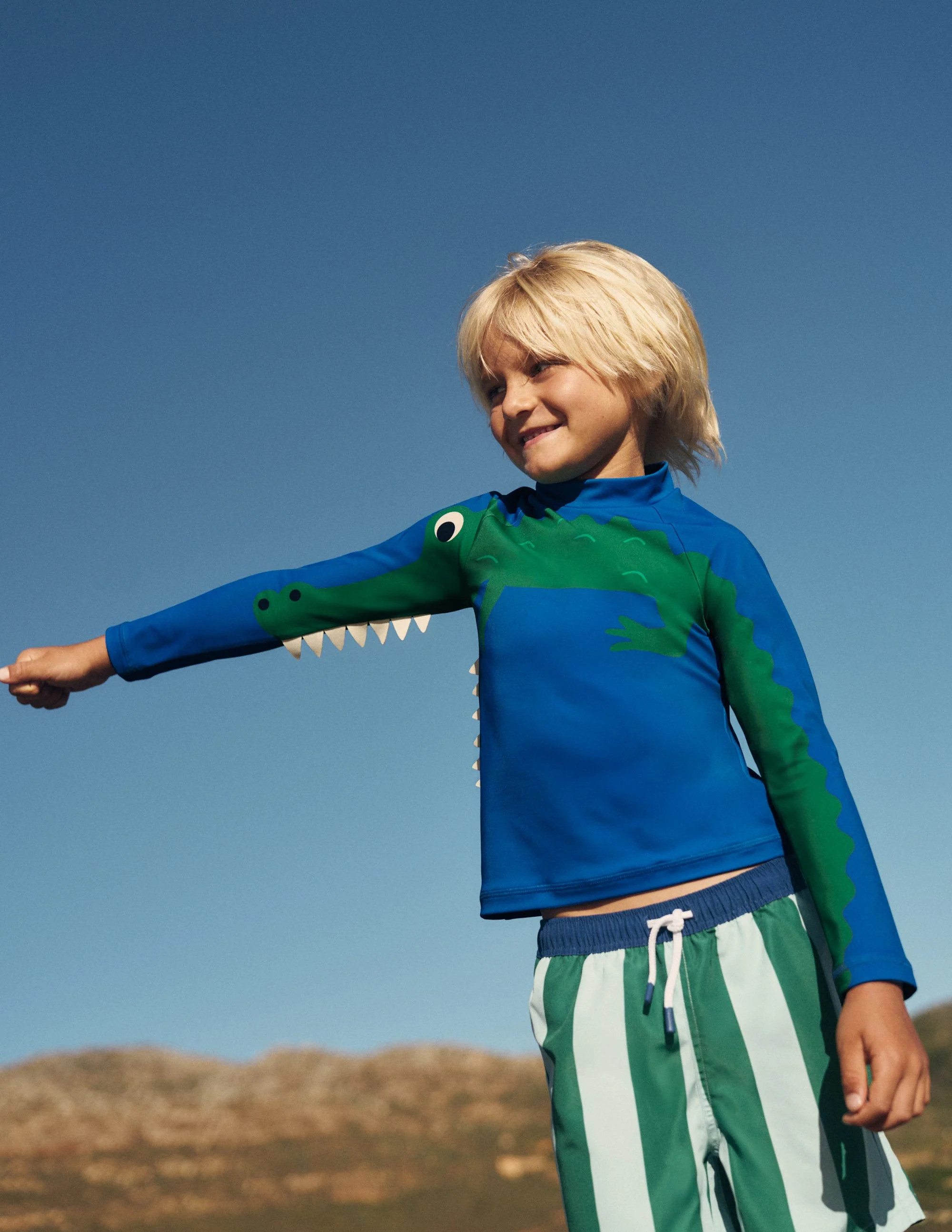 Boden Boys Sun Safe Fun Rash Vest in Blue | Size 4-5 Years | Boden (US)