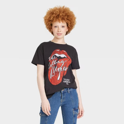 Women's Classic The Rolling Stones Short Sleeve Graphic T-Shirt - Black XL: Band Logo, Crew Neck,... | Target