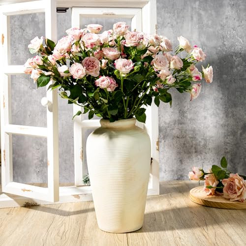 Fobule Rustic Ceramic Flower Vase, Small Decorative Terracotta Boho Vase for Living Room, Table Centerpiece, Shelf Decor, Farmhouse, Entryway - 11 Inch Tall, Vintage White | Amazon (US)