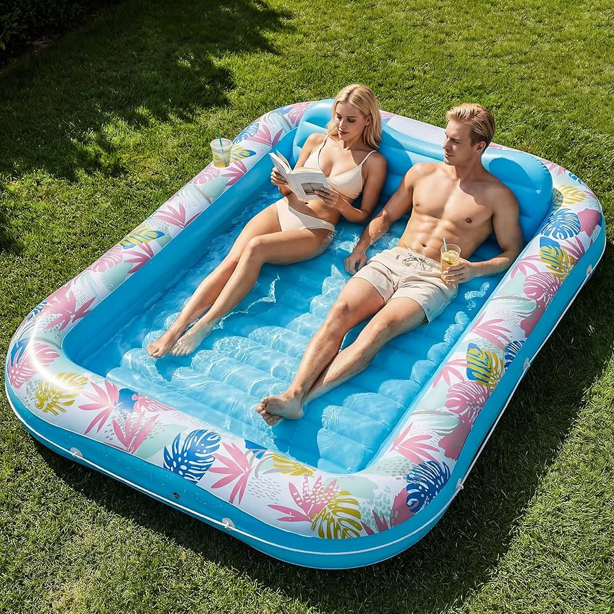 Tanning Pool Lounger Float, OKSUWATER 87" x 63" Pool Floats Adult with Headrest & Drink Holder, B... | Amazon (US)
