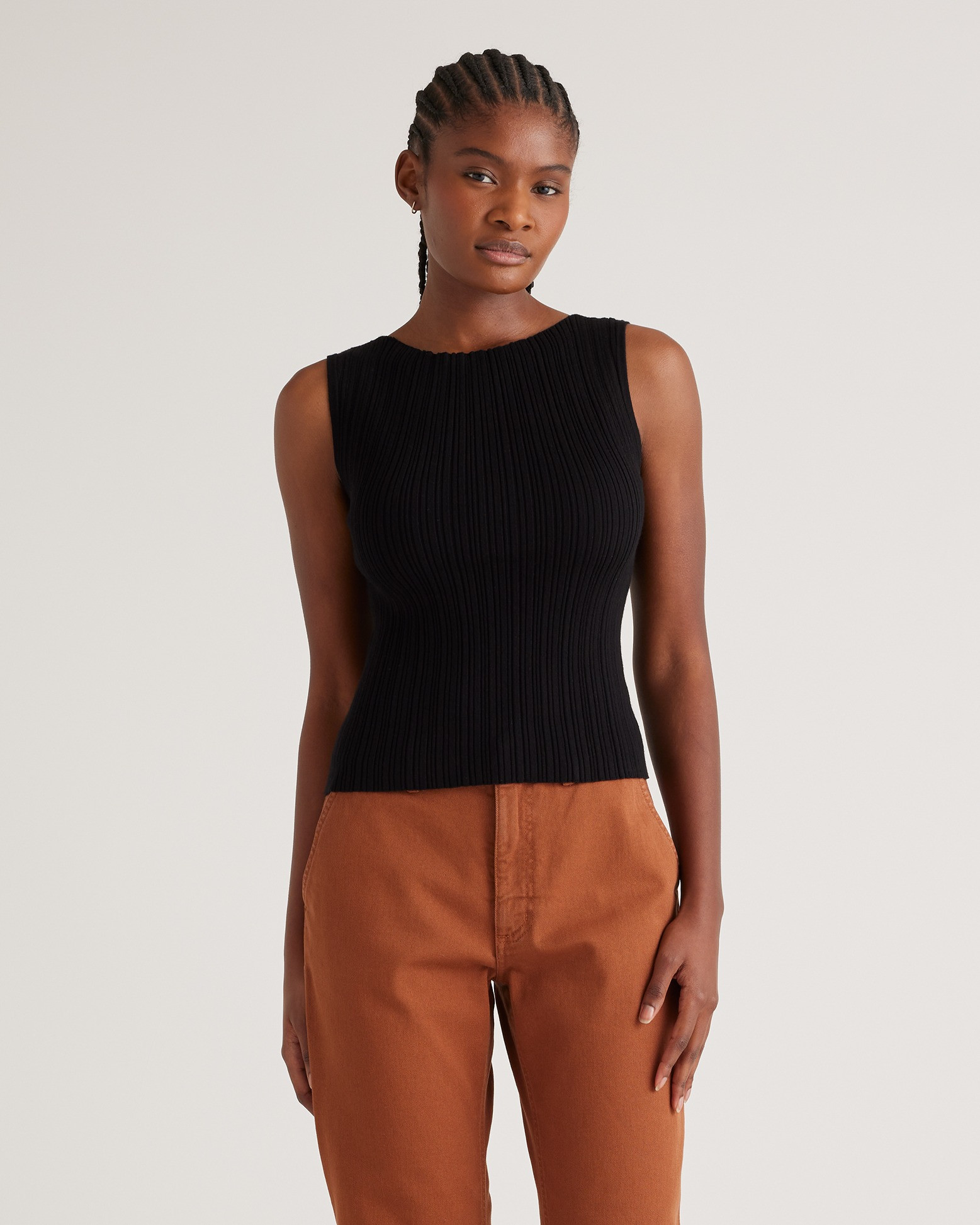 Quince | Women's Cotton Cashmere Ribbed Tank Top in Black, Size Medium | Quince
