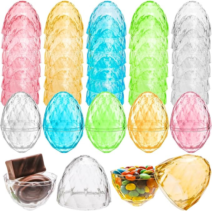 yarlung 60 Pcs Empty Plastic Easter Eggs, 3 Inch Diamond Eggs Sparkling 5 Bright Colors, Fillable... | Amazon (US)