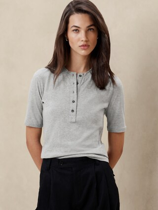 Elbow-Sleeve Cotton Henley | Banana Republic Factory