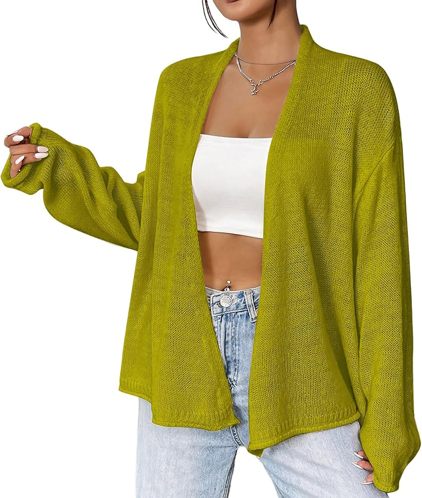 Velius Women Crochet Long Sleeves Lightweight Soft Open Cardigan Coat | Amazon (US)