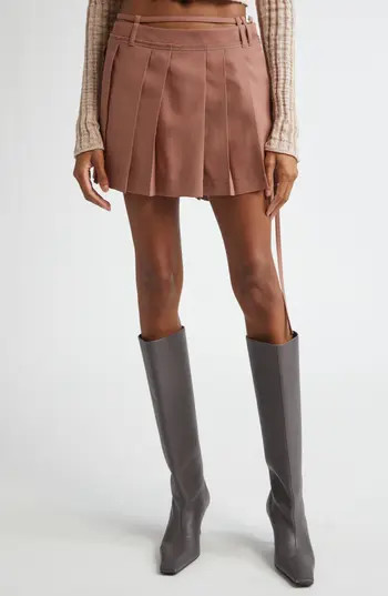 Acne Studios Ipleat Belted Pleated Miniskirt in Metallic Brown at Nordstrom Rack, Size 6 Us / 38 Eu | Nordstrom Rack