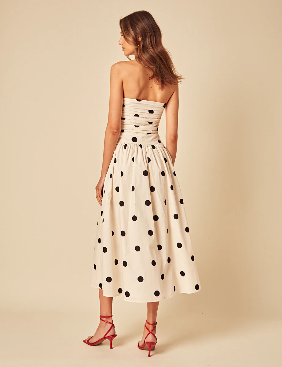 White Polka Dot Bandeau Felicity Midi Dress | Nobody's Child