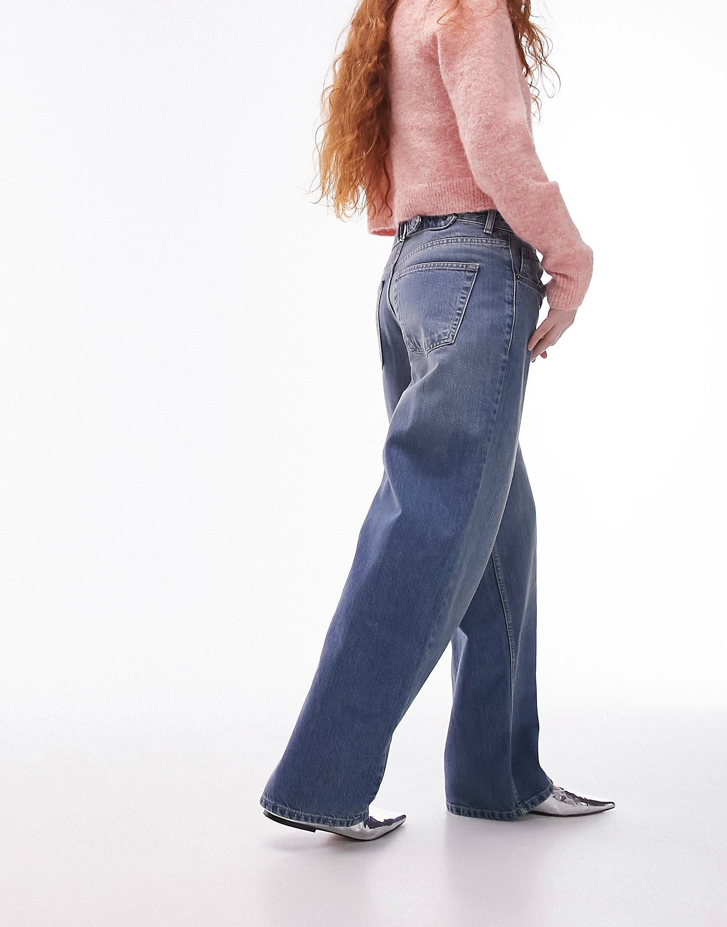 Topshop cinch back jeans in mid blue | ASOS (Global)