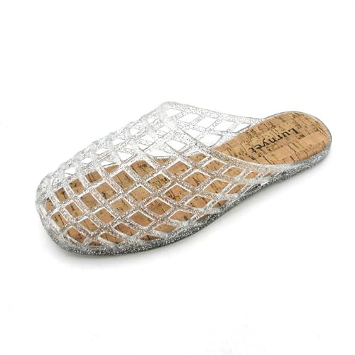 EXEBLUE Clear Jelly Mesh Slides for Women Jelly Flats Sandals Summer Slippers Silver 10 | Amazon (US)