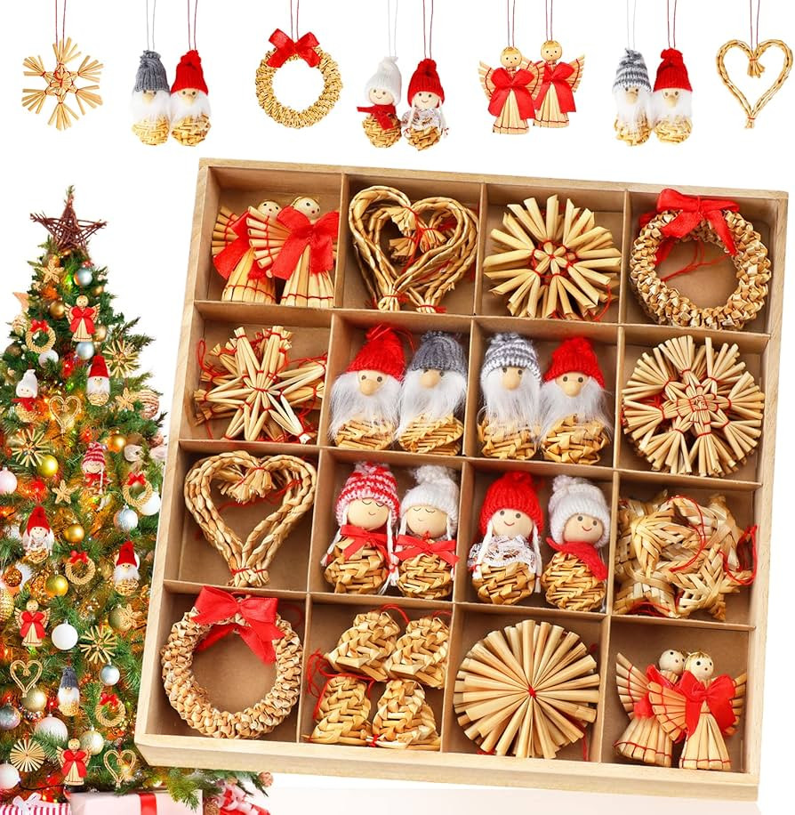EYCLFY Strohsterne Christbaumschmuck, 52 Stück Strohsterne Schmuck Weihnachtsbaum Dekorationen, ... | Amazon (DE)