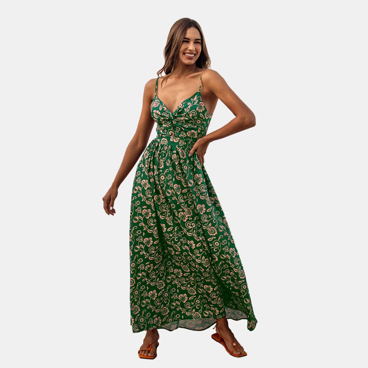 Women's Floral Print Knotted V-Neck Maxi Dress - Cupshe | Target