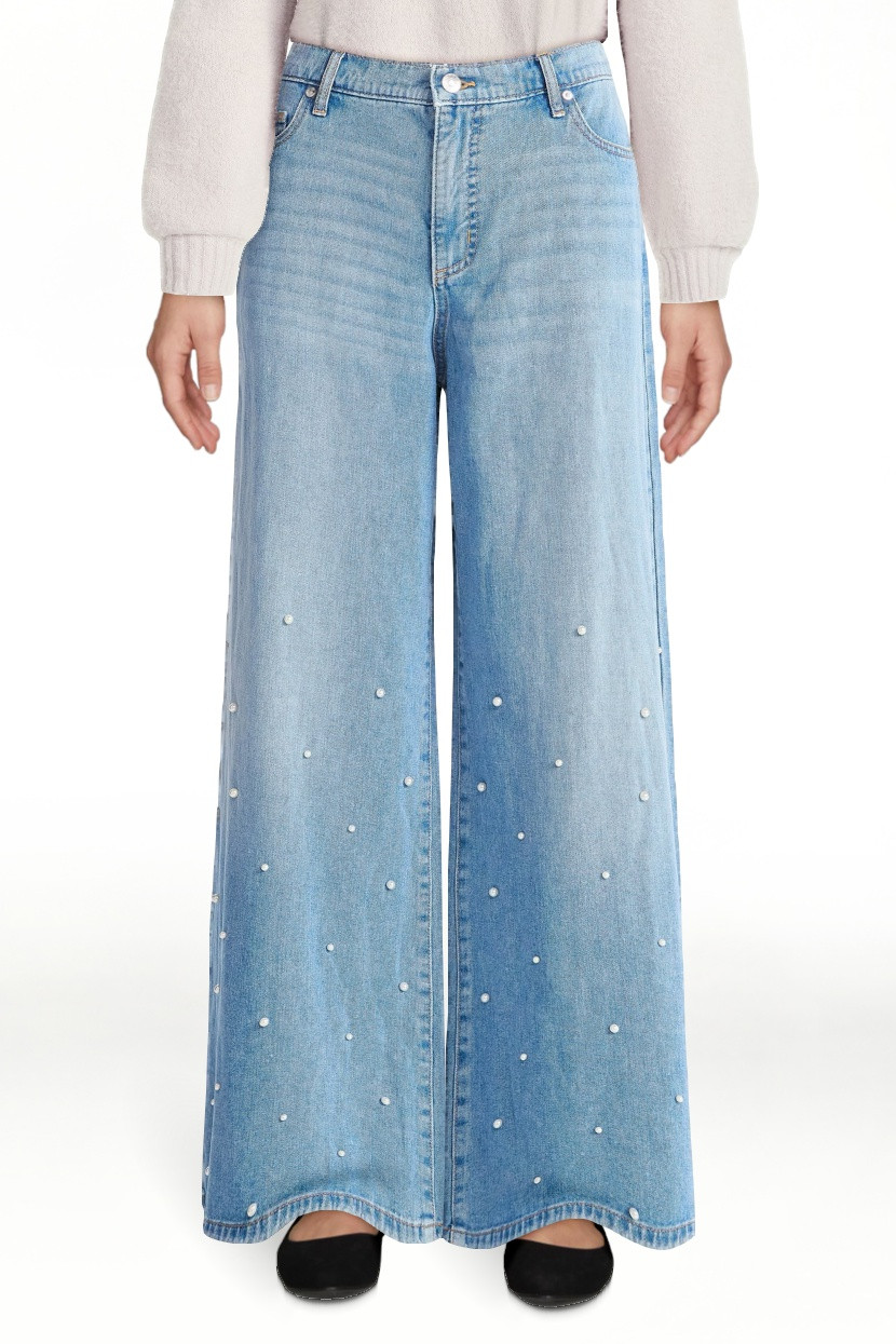 Scoop Women's and Women’s Plus Wide Leg Jeans with Faux Pearl Accents, Sizes 0-26W | Walmart (US)