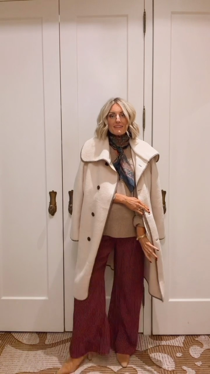 This one outfit I brought to New York as an option! Love this classic neutral sweater from Quince paired with these burgundy striped pants! I tied the scarf I got yesterday from Free people around my neck, and then added this fleece coat that was perfect for New York! Wearing S in sweater, M in pants, & XS in coat!

Loverly Grey, New York, fall outfit, winter outfit, burgundy pants, maternity, fall sweater, fleece coat 

#LTKStyleTip #LTKSeasonal