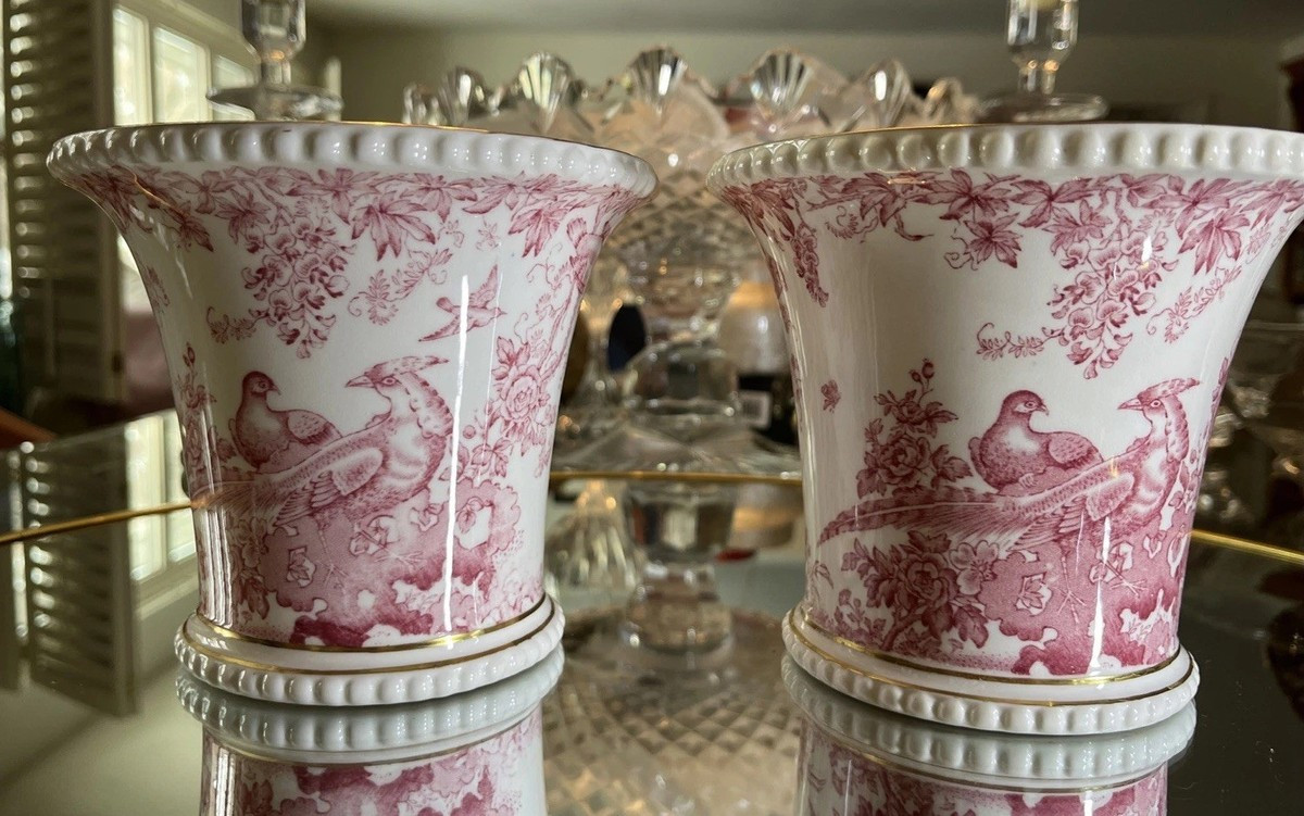 Royal Crown Derby Antique Red Aves Cache Pots, Pair Small Plant Jardinieres | eBay US