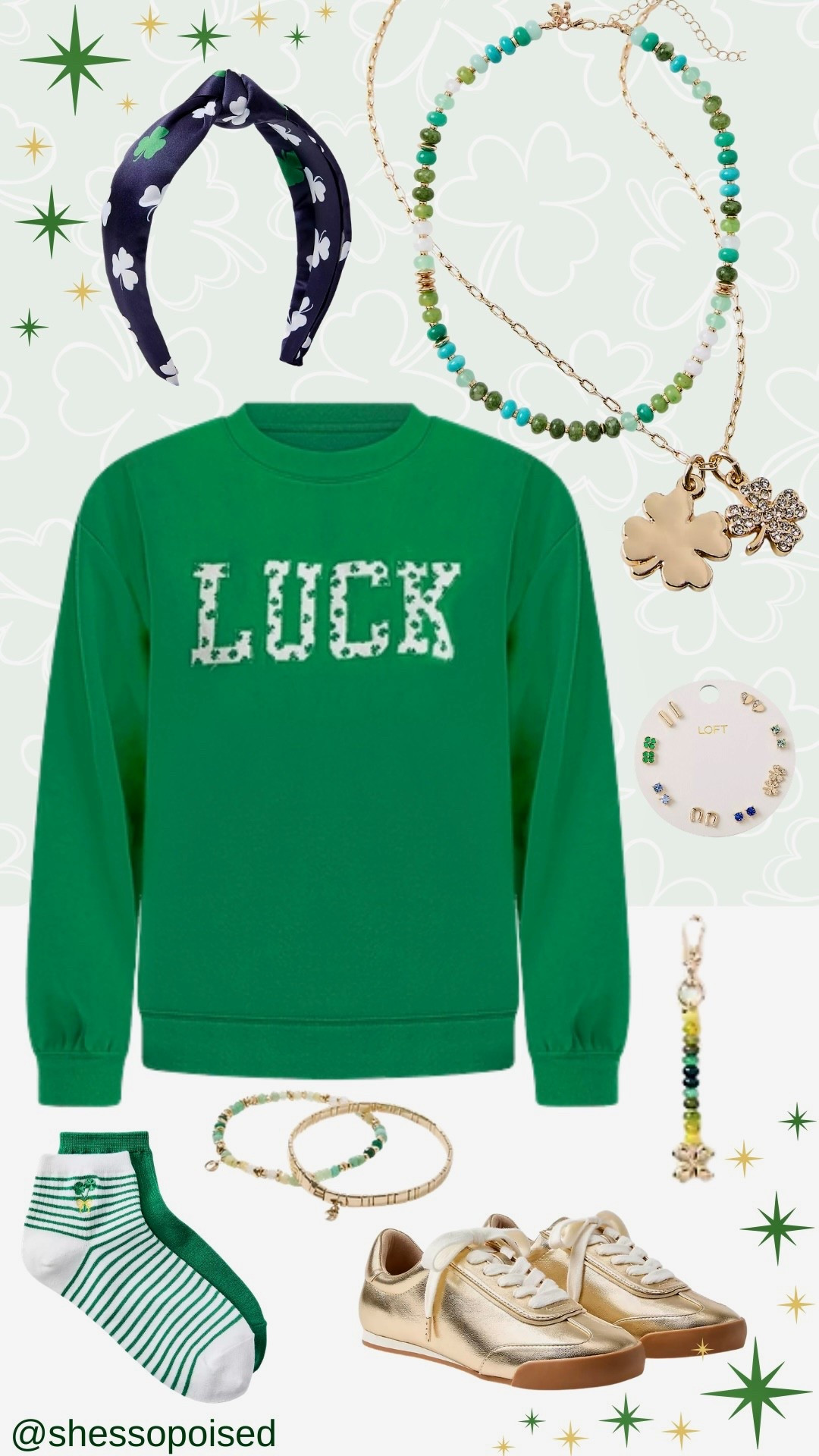 St. Patrick’s Day Style - super cute gold and beaded necklaces, bracelets, and earrings perfect to accessorize your St. Patrick’s Day outfit. The green top / sweatshirt would look cute with jeans or leggings. Pair with metallic sneakers and a shamrock themed headband and you’re ready for your St. Patrick’s Day party  

#LTKSeasonal #LTKSaleAlert
