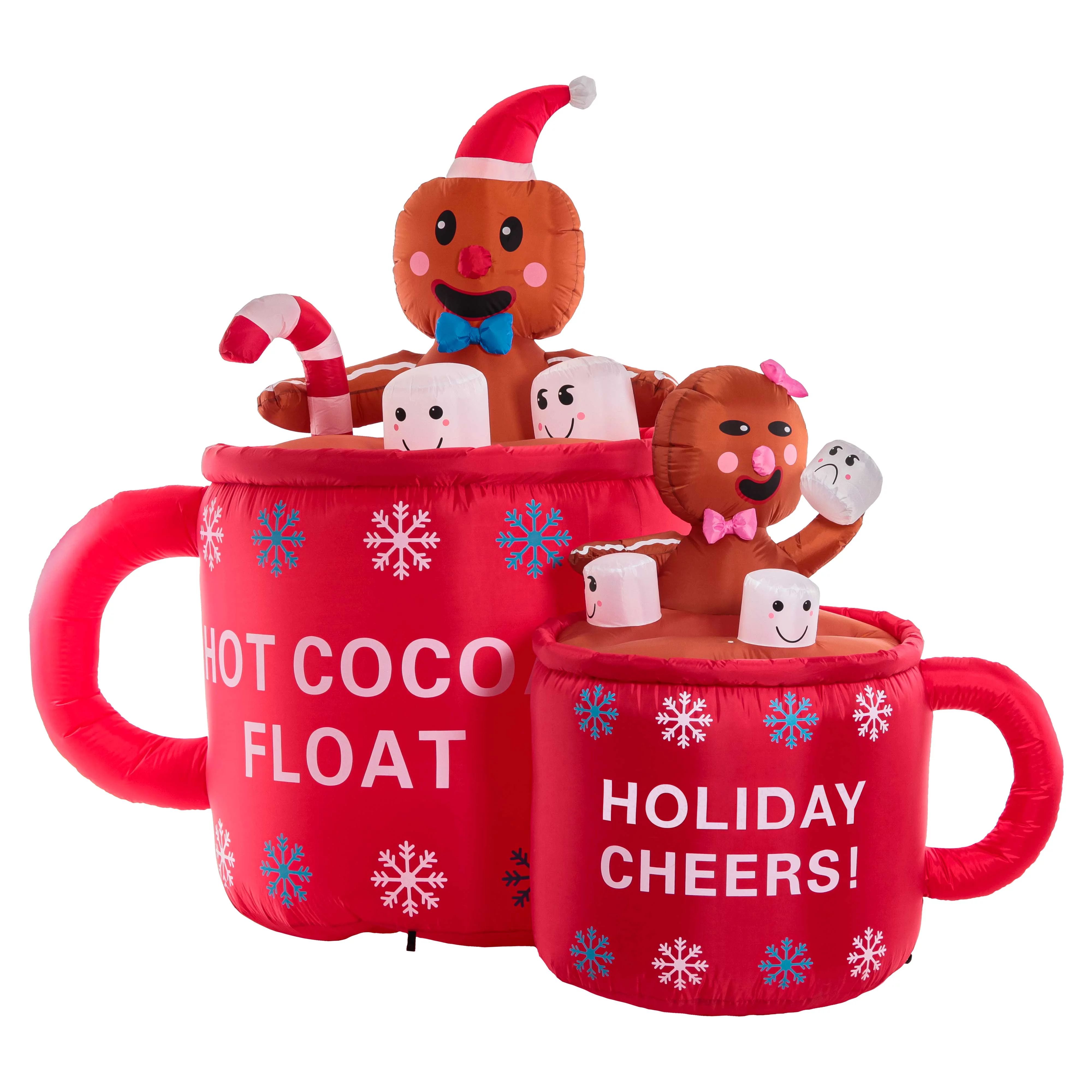 Christmas Masters 6 Foot Inflatable Hot Cocoa Mug Float Cups with Holiday Gingerbread Man & Woman... | Walmart (US)