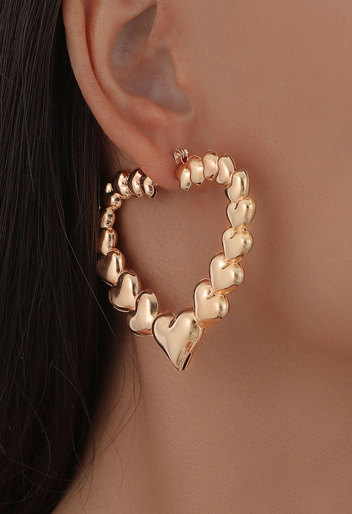 Hollow Out Metal Heart Earrings in Gold | Chicwish