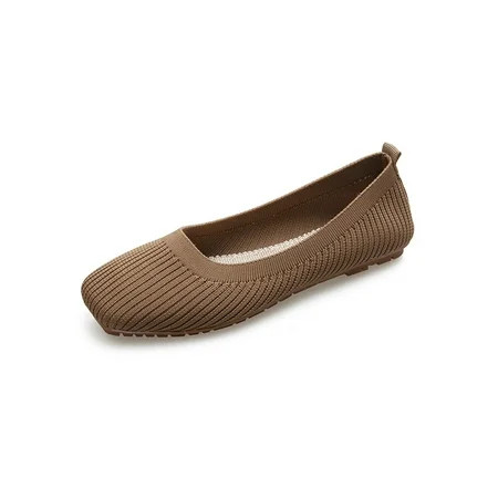 UKAP Ladies Shoes Square Toe Ballet Flat Slip On Flats Summer Casual Shoe Womens Knit Upper Non-slip | Walmart (US)
