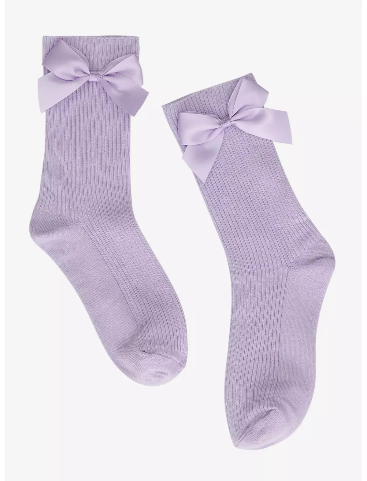 Lavender Satin Bow Ribbed Crew Socks | Hot Topic