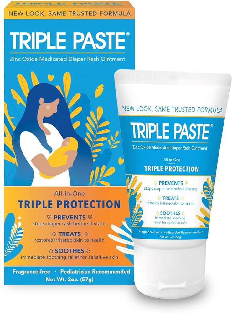 Triple Paste Diaper Rash Cream for Baby - 2 oz Tube - Zinc Oxide Ointment Treats, Soothes and Pre... | Amazon (US)