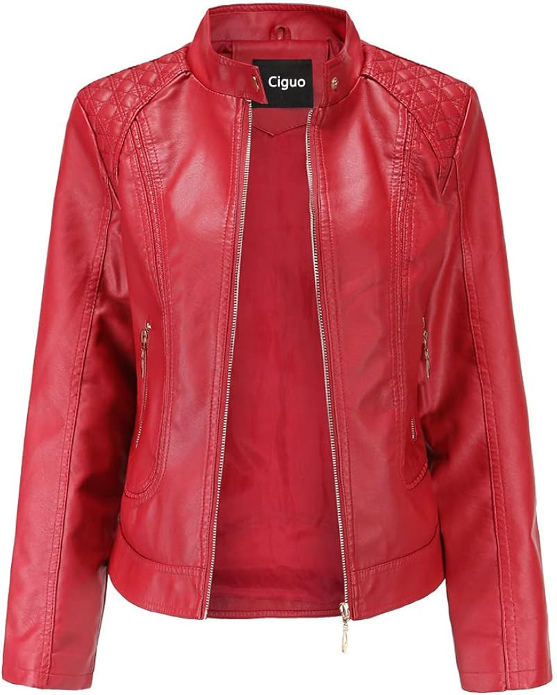 Women's Trendy Faux Leather Jacket Moto Short Jacket Fashion PU Jacket Coat | Amazon (US)