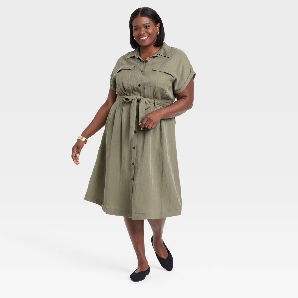 Women's Short Sleeve Midi Utility Shirtdress - A New Day™ | Target