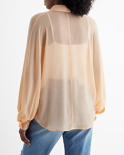 Sheer Dolman Long Sleeve Button Up Shirt | Express
