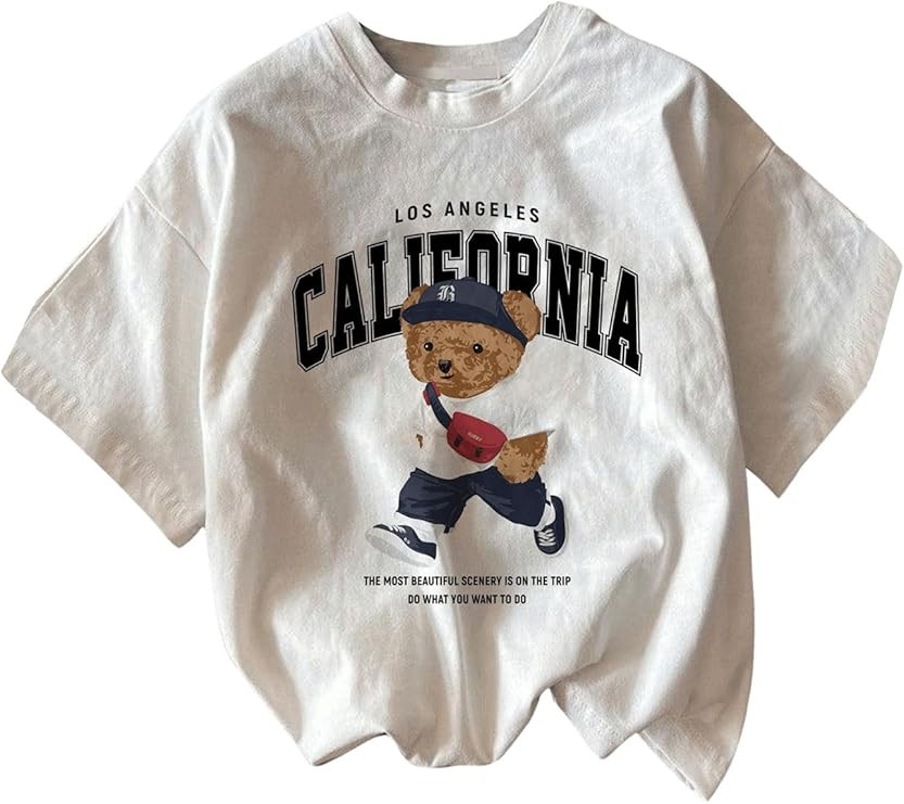 GORGLITTER Women's Cartoon Bear Graphic Tee Shirt Short Sleeve Crew Neck Summer T Shirts Top | Amazon (US)