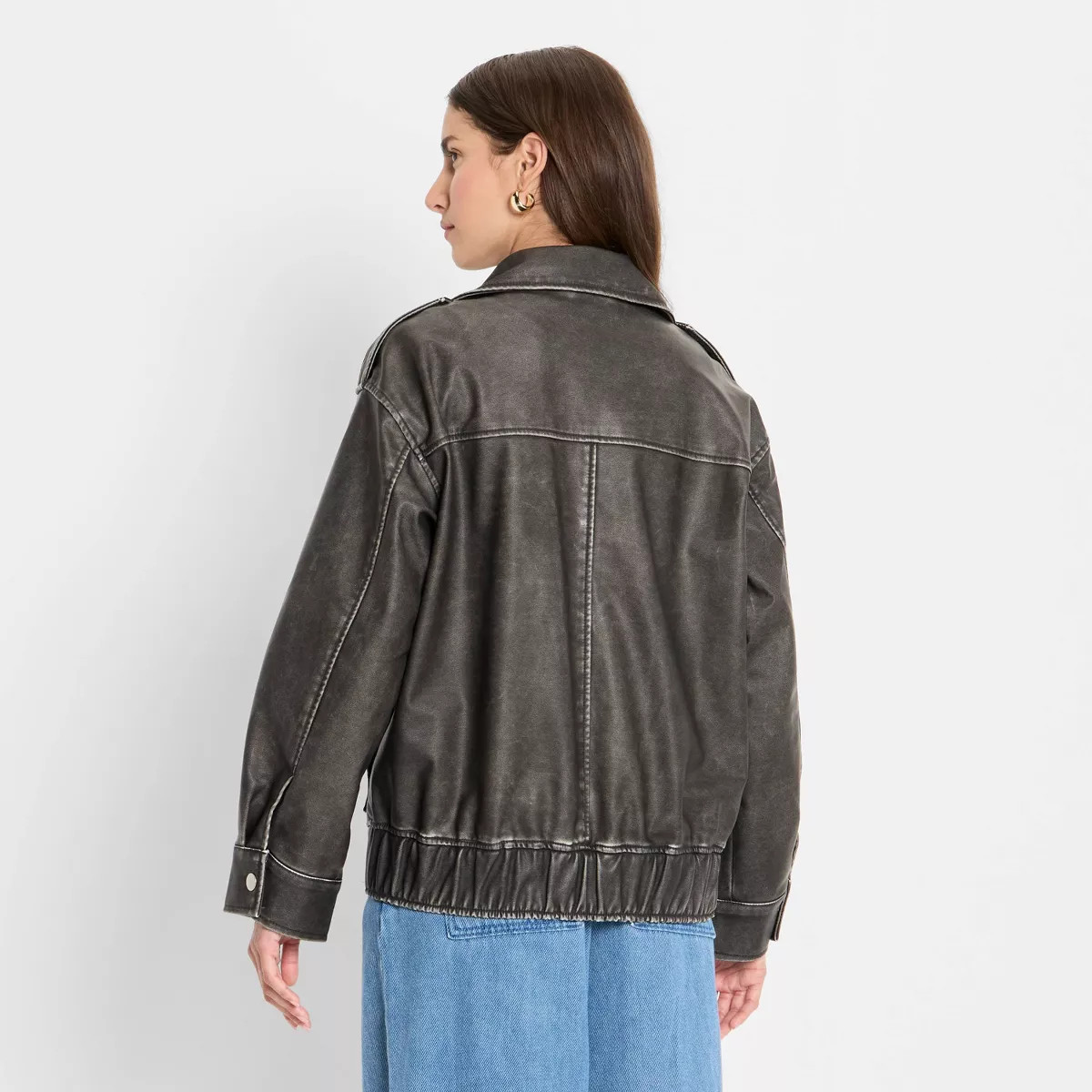 Women's Relaxed Leather Moto Jacket - Future Collective Black XS | Target
