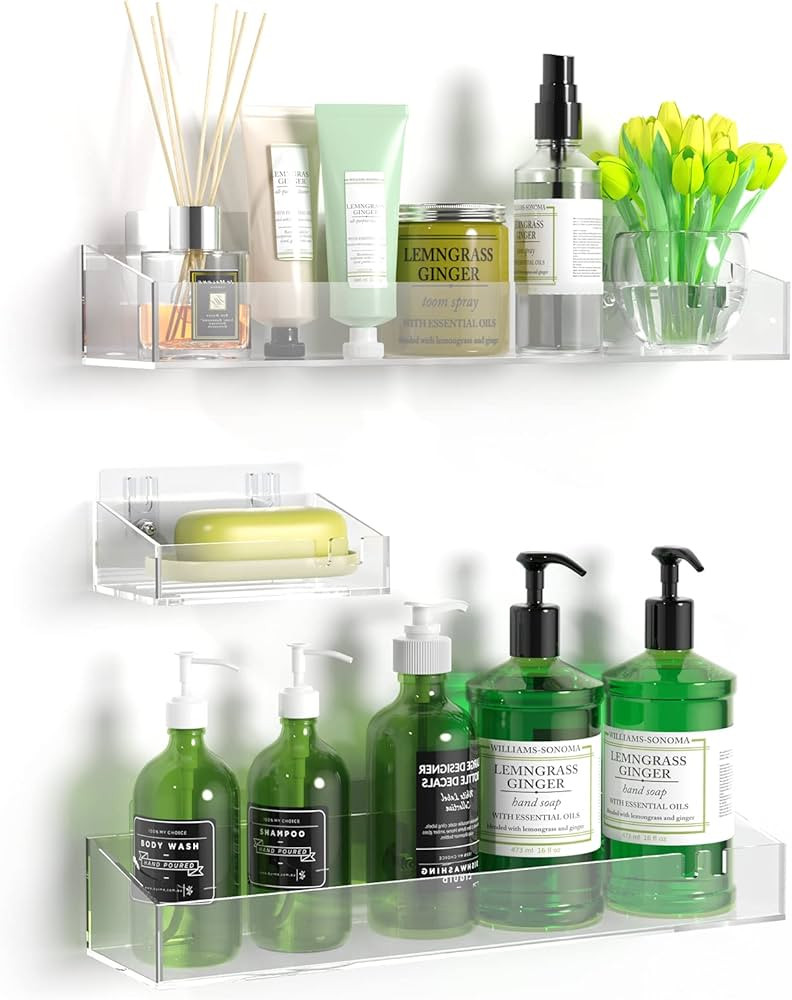 BSSOYAMM Acrylic Shower Caddy Shelves With Soap Dish, No Drilling Wall 3 Pack Self Adhesive Clear... | Amazon (US)