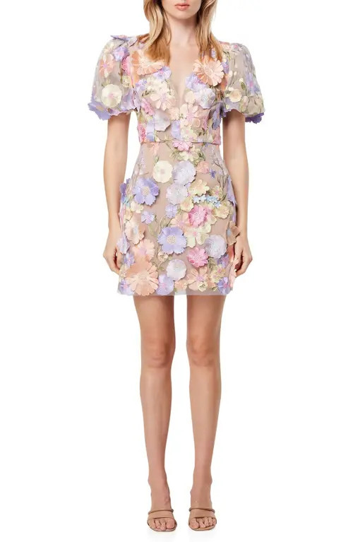 Elliatt Anthea Floral Appliqué Minidress in Pink Multi at Nordstrom, Size Medium | Nordstrom