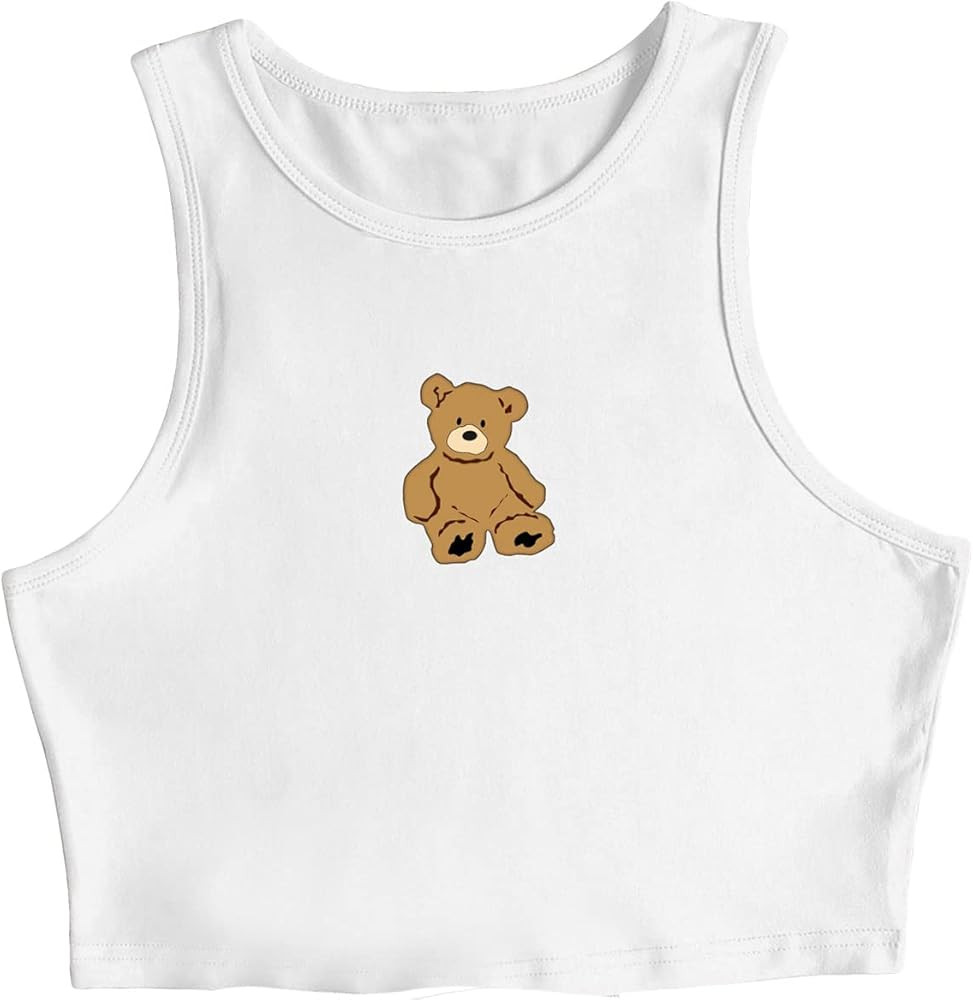 SOLY HUX Women's Cartoon Bear Print Crop Tank Top Fitted Summer Sleeveless T Shirt | Amazon (US)