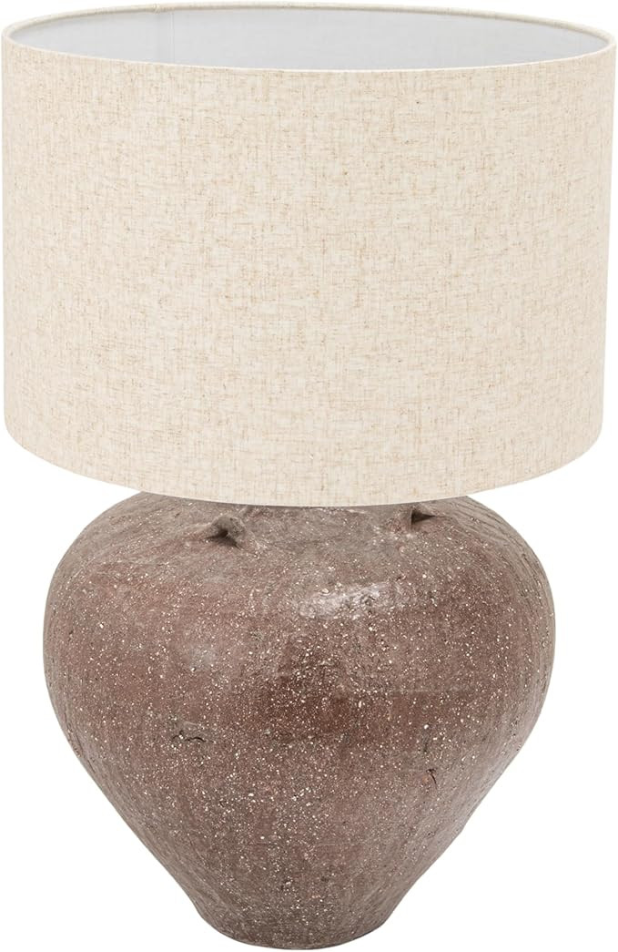 Creative Co-Op Textured Stoneware Table Lamp with Linen Shade and Inline Switch, Brown | Amazon (US)