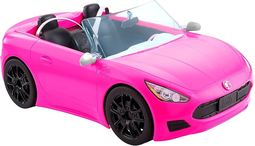 Barbie Toy Car, Bright Pink 2-Seater Convertible with Seatbelts and Rolling Wheels, Realistic Det... | Amazon (US)