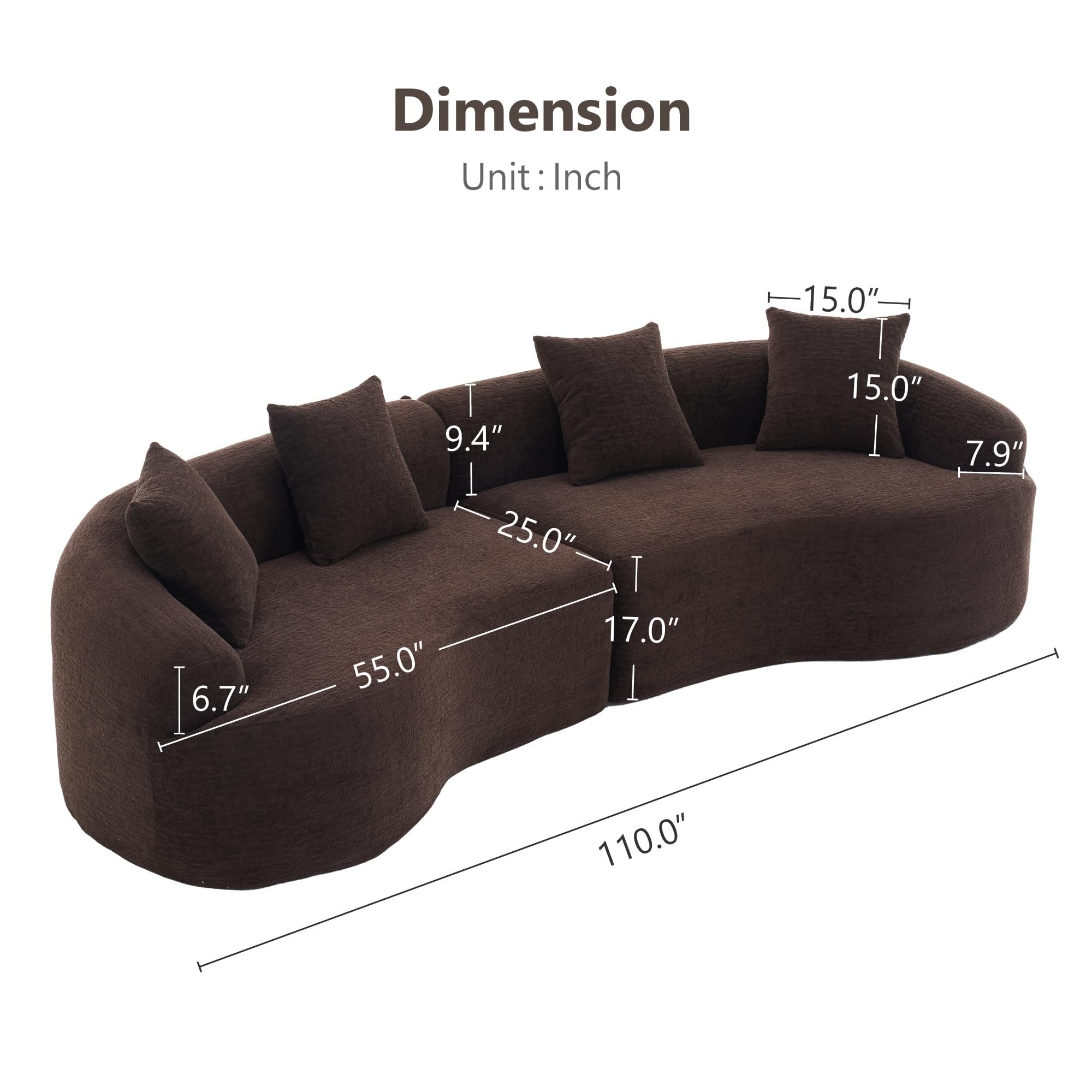 110'' Modern Curved Sofa Sectional, Arc 4-Seater Foam Couch Compressed in-a-Box, Boneless Cloud C... | Amazon (US)