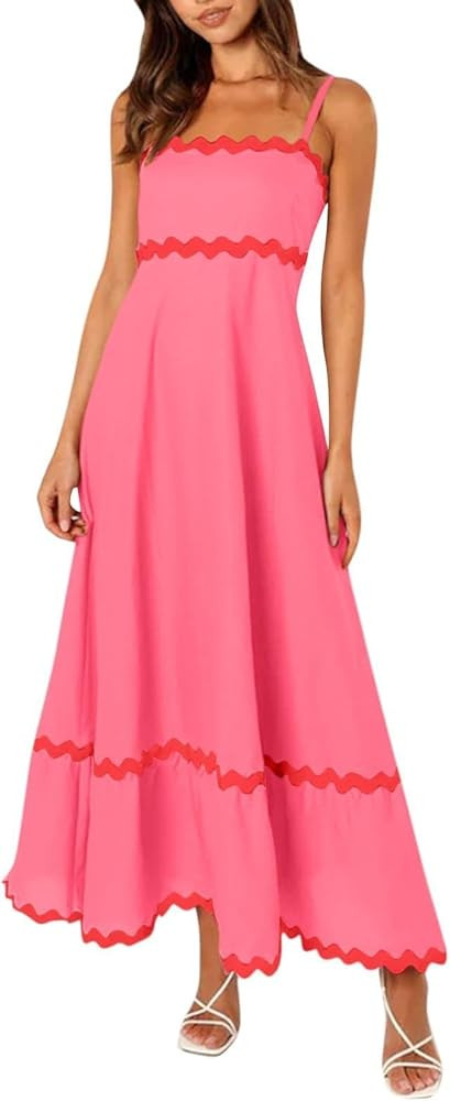 BIRW Summer Dresses for Women 2024 Casual Spaghetti Straps Smocked Flowy Loose A Line Midi Dress ... | Amazon (US)