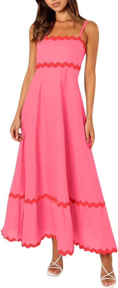 BIRW Summer Dresses for Women 2024 Casual Spaghetti Straps Smocked Flowy Loose A Line Midi Dress ... | Amazon (US)