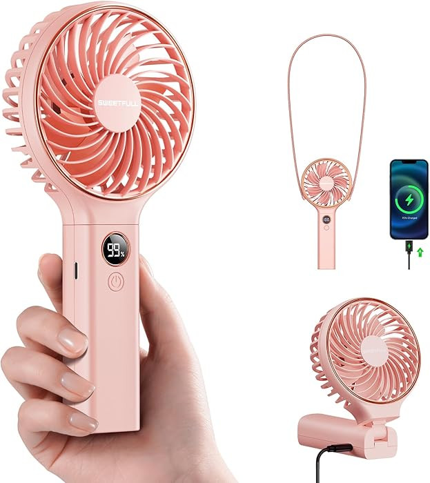 SWEETFULL Handheld Portable Fan, 5000mAh Rechargeable Battery, 6 Speed Wind, LED Digital Display,... | Amazon (US)