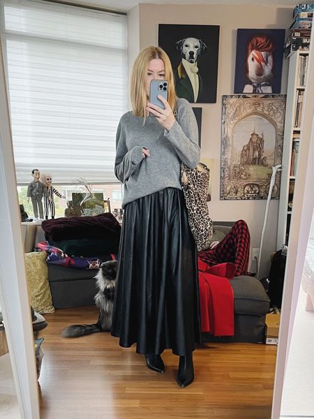 Witchy skirt, witchy boots, kind if witchy cat peeking out from behind witchy skirt 🧙‍♀️🦇🎃👻
Sweater and boots secondhand.
•
.  #falllook  #torontostylist #StyleOver40  #secondhandFind #fashionstylist #slowfashion #FashionOver40  #leatherskirt #animalprintlover #MumStyle #genX #genXStyle #shopSecondhand #genXInfluencer #WhoWhatWearing #genXblogger #secondhandDesigner #Over40Style #40PlusStyle #Stylish40


#LTKstyletip #LTKshoecrush #LTKover40