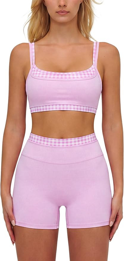 ABOCIW Layered Workout Sets for Women 2 Piece Polka Dot Sports Bra High Waist Shorts Gym Active Y... | Amazon (US)