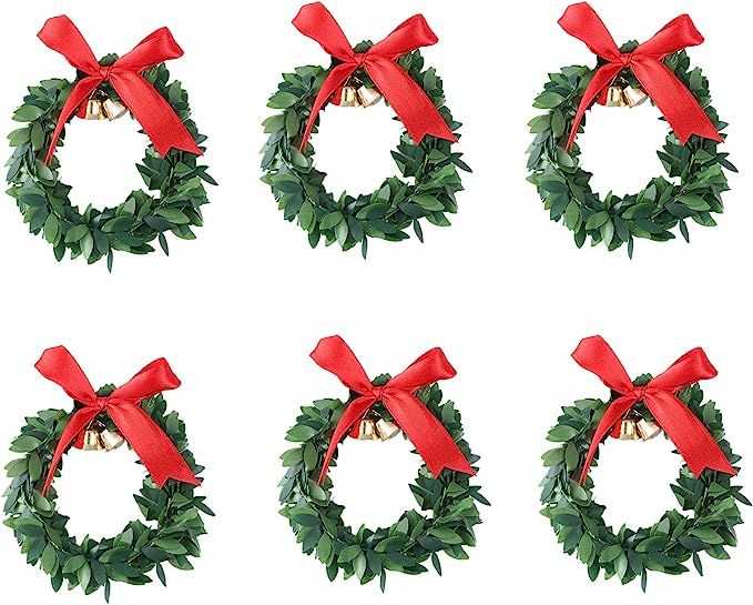 Olen 4 inch Mini Christmas Artificial Wreath Decorations for Christmas Ornaments | Amazon (US)