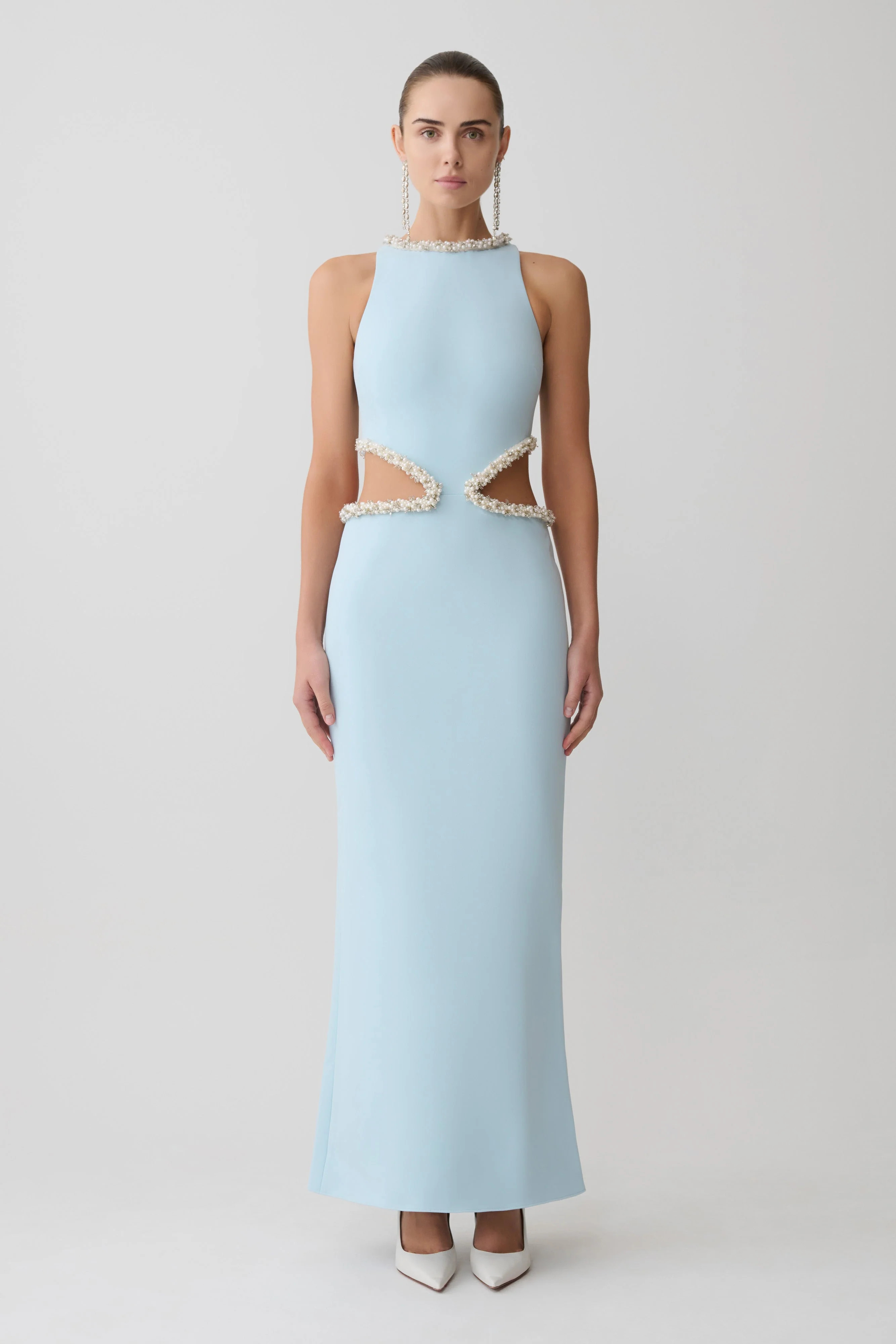 Nicole Embellished Cut Out Maxi Dress - Pale Blue | MESHKI US