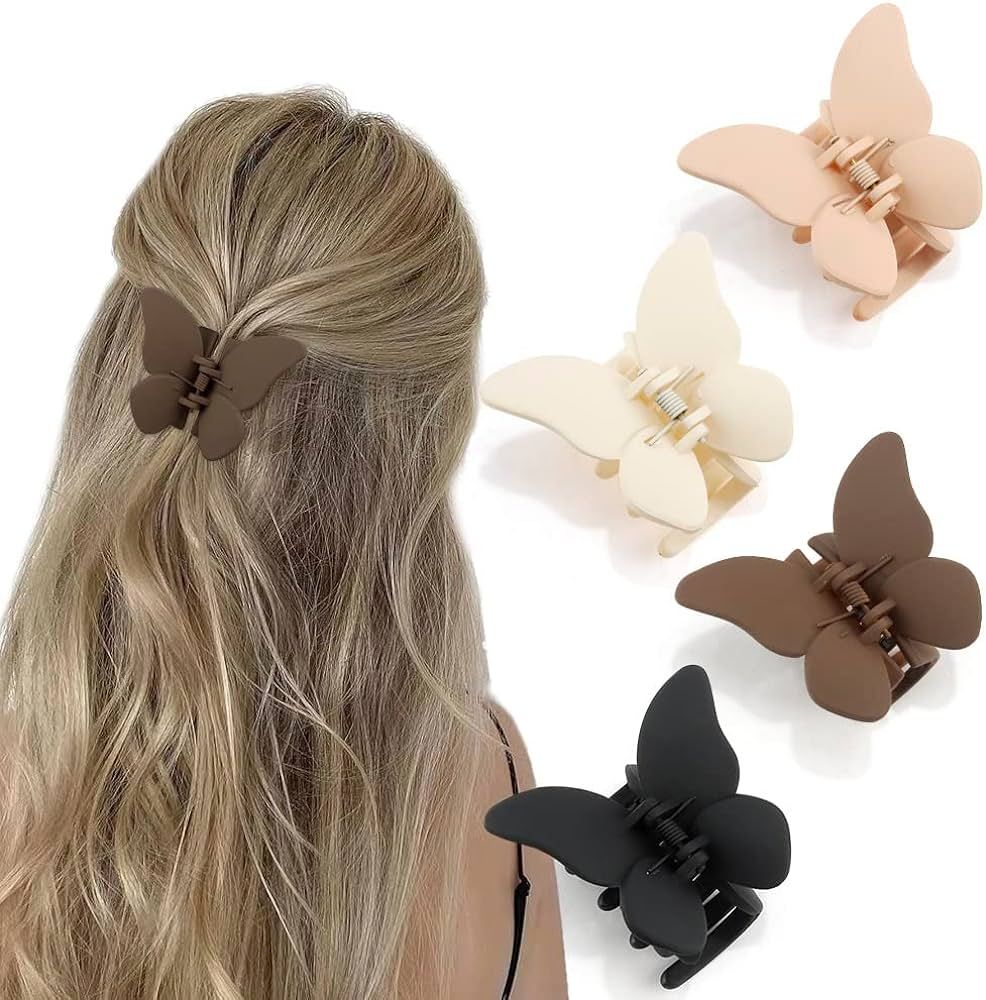 ATODEN Butterfly Hair Clips 4 Pcs Hair Claw Clips for Women Cute Hair Clips for Girls Nonslip Str... | Amazon (US)