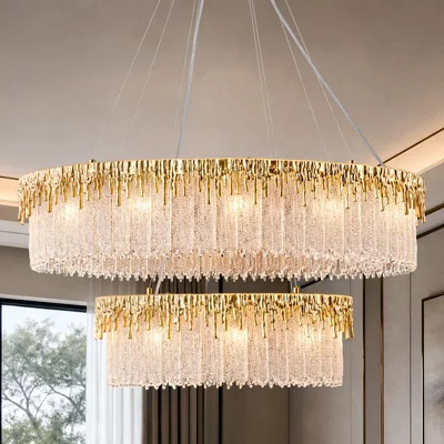 31.5" 20-Lights Dual Round Glass Gold Chandelier(Bulbs Included) | Wayfair North America