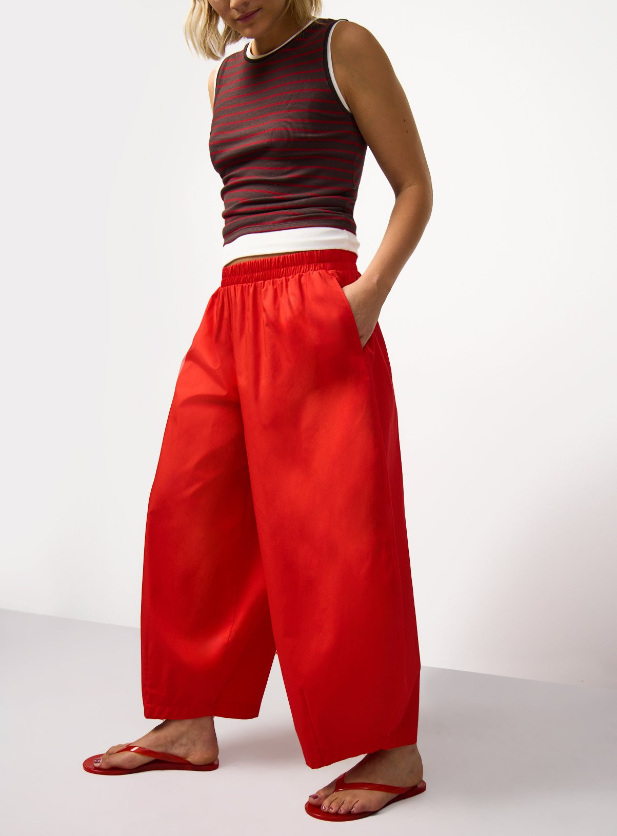 Red Poplin Balloon Leg Trousers 22 | Tu Clothing